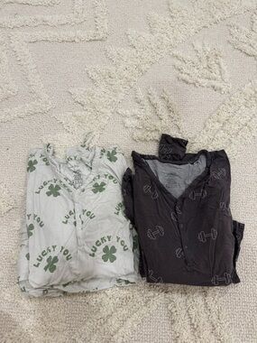 Women’s Pajama Set - Green Clover & Charcoal Dumbbell Prints